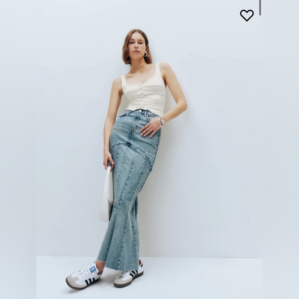 Reformation Denim Maxi Skirt in Light Blue - Picture 2 of 9